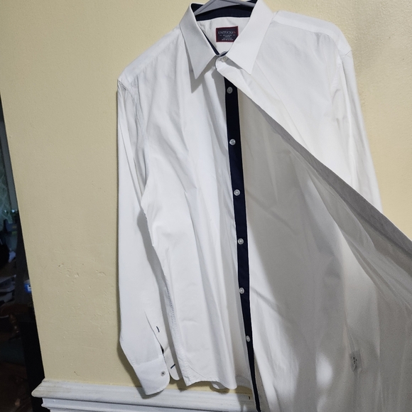 UNTUCKit slim fit 100% cotton white dress shirt navy blue accents men's size XXL - Picture 5 of 9